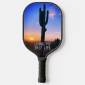 Arizona Saguaro Cactus Sunset - Mijn beste leven Pickleball Paddle (Achterkant)