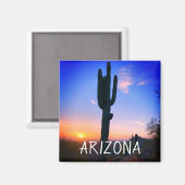 Arizona Saguaro Cactus Sunset Souvenir Travel Magneet (Voorkant / Achterkant)