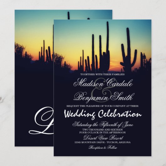 Arizona Saguaro Cactus Sunset Wedding Invitations Kaart (Voorkant / Achterkant)