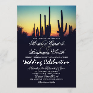 Arizona Saguaro Cactus Sunset Wedding Invitations Kaart
