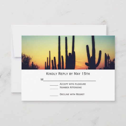 Arizona Saguaro Cactus Sunset Wedding RSVP-kaarten RSVP Kaartje (Voorkant)