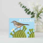 Arizona Saguaro Cactus Wren Cute Bird Natuur Briefkaart (Staand voorkant)