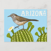 Arizona Saguaro Cactus Wren Cute Bird Natuur Briefkaart (Voorkant)