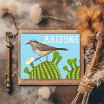 Arizona Saguaro Cactus Wren Cute Bird Natuur Briefkaart<br><div class="desc">Bekijk deze kleurrijke cactus en tekening. Bezoek mijn winkel voor meer informatie of laat me weten of je iets gewoons wilt!</div>