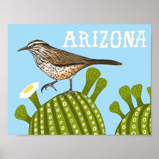 Arizona Saguaro Cactus Wren Cute Bird Natuur Poster (Voorkant)
