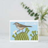 Arizona Saguaro Cactus Wren tekening Briefkaart (Staand voorkant)