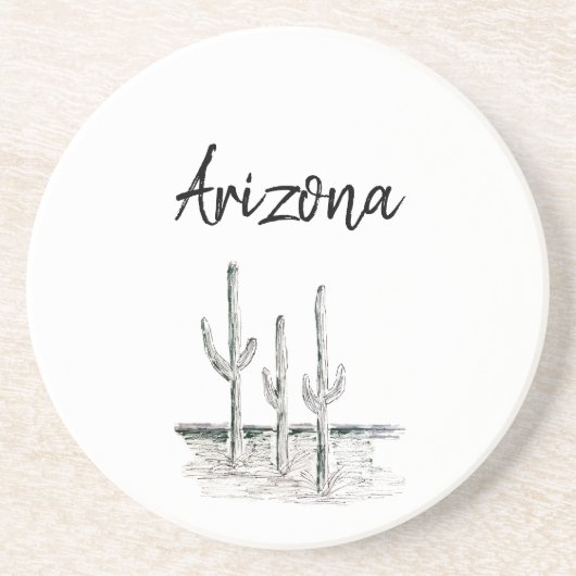 Arizona Simple Black White Desert Cactus Succulent Zandsteen Onderzetter (Voorkant)