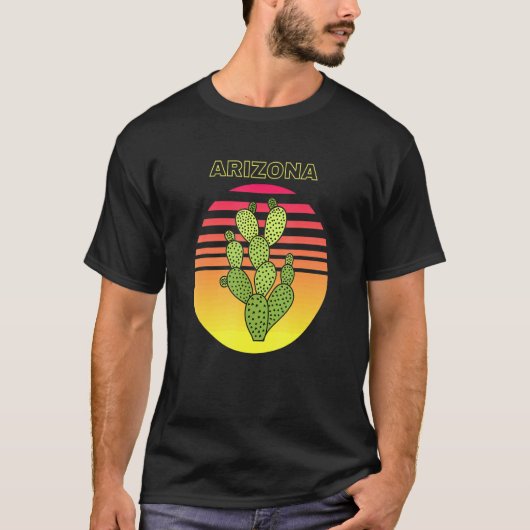 Arizona Spell Out Cactus Sunset Design T-shirt (Voorkant)