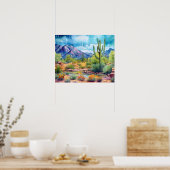 Arizona Spring Flowers Waterverf Landschap Poster (Keuken)