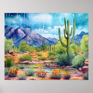 Arizona Spring Flowers Waterverf Landschap Poster