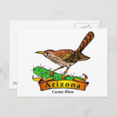 Arizona St. Flower Cactus Wren Briefkaart (Voorkant / Achterkant)