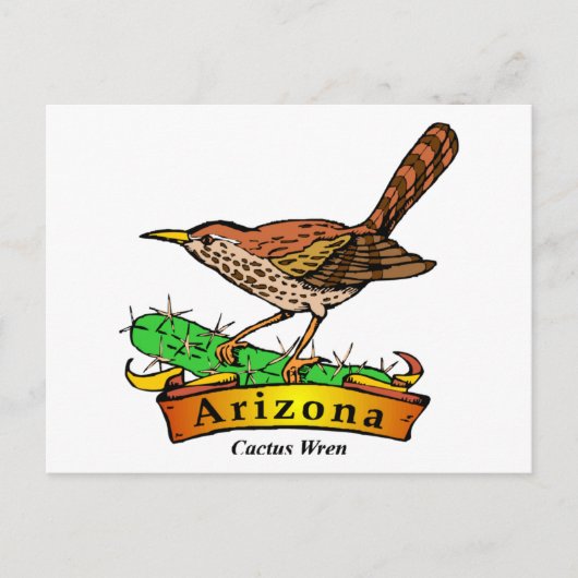 Arizona St. Flower Cactus Wren Briefkaart (Voorkant)