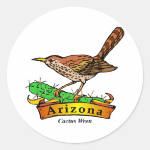 Arizona St. Flower Cactus Wren Ronde Sticker