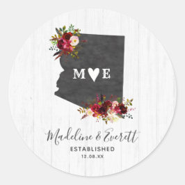 Arizona State Bestemming Rustiek Monogram Bruiloft Ronde Sticker