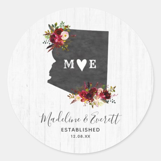 Arizona State Bestemming Rustiek Monogram Bruiloft Ronde Sticker (Voorkant)