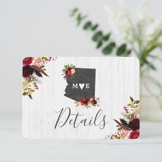 Arizona State Bestemming Rustieke Trouwdetails Kaart (Staand voorkant)