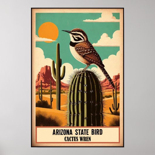 Arizona State Bird - Cactus Wren Vintage Poster (Voorkant)
