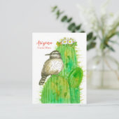 Arizona State Bird Cactus Wren Witte Bloesems Briefkaart (Staand voorkant)