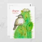 Arizona State Bird Cactus Wren Witte Bloesems Briefkaart (Voorkant / Achterkant)