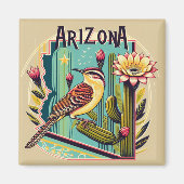 Arizona State Flower en Bird Cactus Wren Magneet (Voorkant)
