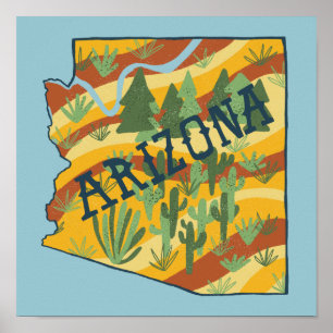 Arizona State Illustrated Map Poster