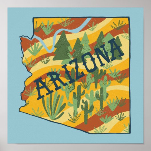 Arizona State Illustrated Map Poster (Voorkant)