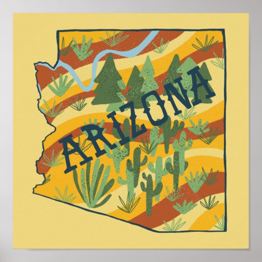 Arizona State Illustrated Map Poster (Voorkant)
