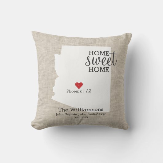 Arizona State Love Home Sweet Home Custom Map Kussen (Voorkant)