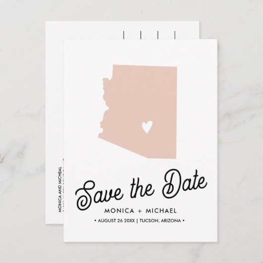 ARIZONA State Map Destination Wedding - ENIGE KLEU Aankondigingskaart (Voorkant / Achterkant)
