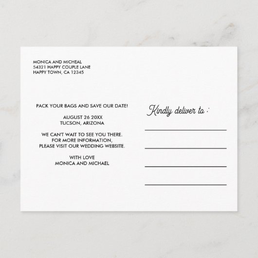 ARIZONA State Map Destination Wedding - ENIGE KLEU Aankondigingskaart (Achterkant)