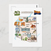 Arizona State Map met Toeristische bestemmingen Briefkaart (Voorkant / Achterkant)