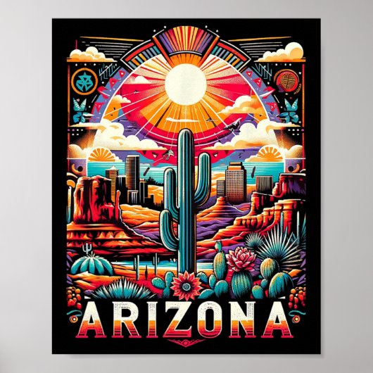 Arizona State Shirt Az Retro Desert Cactus familie Poster (Voorkant)