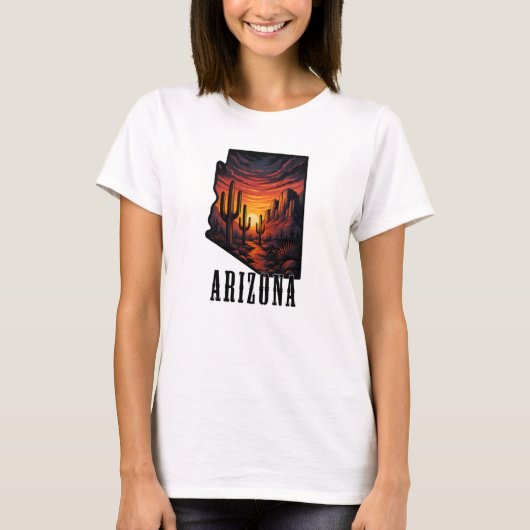 Arizona State Tattoo Style Desert Sunset $ Cactus T-shirt (Voorkant)