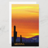 Arizona Sunset / Bright Oranje / Saguaro Cactus Briefpapier (Voorkant / Achterkant)