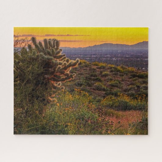 Arizona Sunset Cholla Cactus Lost Dutchman Park Legpuzzel (Horizontaal)