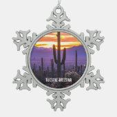 Arizona Sunset Desert Cactus Tin Sneeuwvlok Ornament (Voorkant)