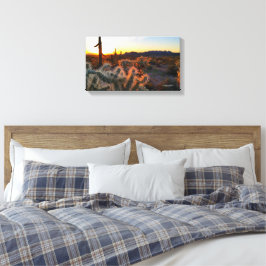 Arizona Sunset in Sonoran Desert met Cactus Canvas Afdruk