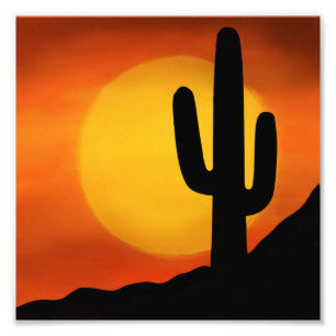 Arizona Sunset met Cactus op de Horizon Digital Foto Afdruk