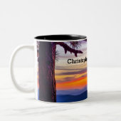 Arizona Sunset Pine Tree Mountains Schilderachtig  Tweekleurige Koffiemok (Links)