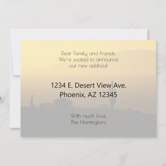 Arizona Sunset Saguaro Cactus bewegende aankondigi Aankondiging (Achterkant)