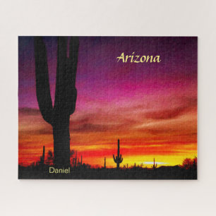 Arizona Sunset Saguaro Cactus Digital Waterverf Legpuzzel