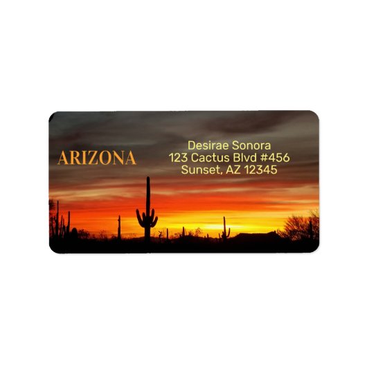 Arizona Sunset / Saguaro Cactus / Oranje & geel Etiket (Voorkant)