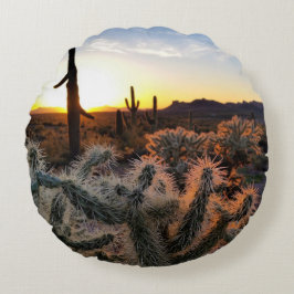 Arizona Sunset Sonoran Desert met Saguaro Cactus Rond Kussen
