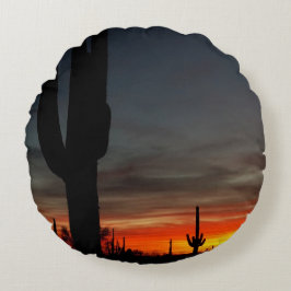 Arizona Sunset Sonoran Desert met Saguaro Cactus Rond Kussen