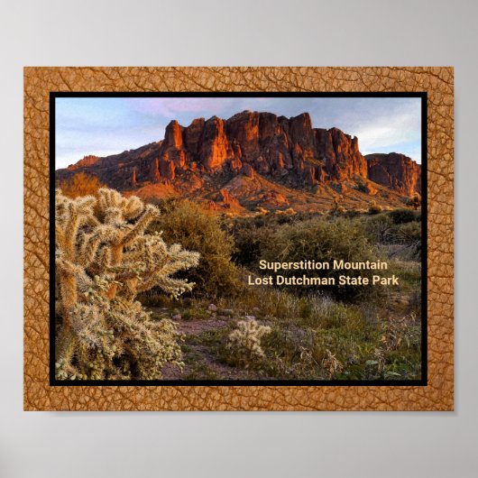 Arizona Superstition Mountain Cactus Faux Leather Poster (Voorkant)