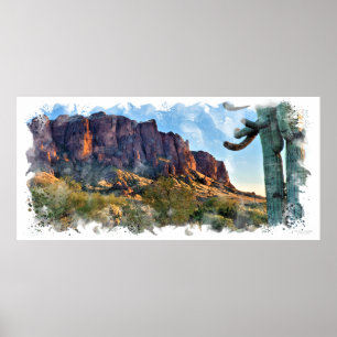 Arizona Superstition Mountain Saguaro Cactus Poster