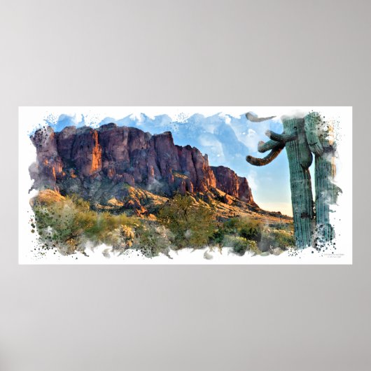 Arizona Superstition Mountain Saguaro Cactus Poster (Voorkant)