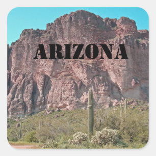 Arizona Tall Rugged Mountain met Saguaro Cactus Vierkante Sticker