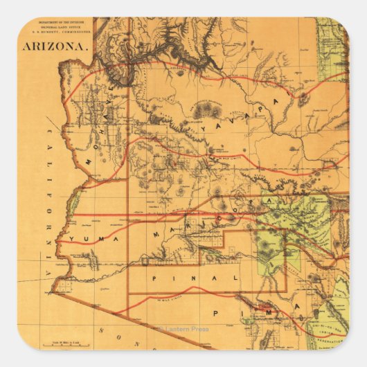 Arizona TerritoryPanoramic MapArizona Vierkante Sticker (Voorkant)