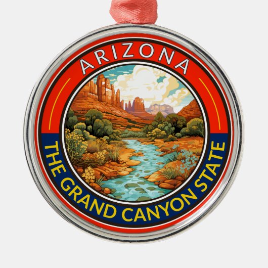 Arizona Travel Art Badge Metalen Ornament (Voorkant)